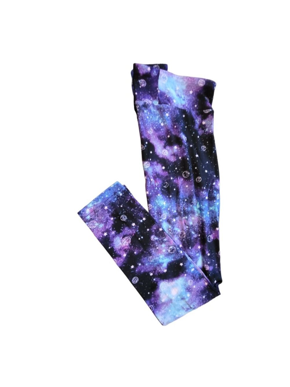 Galaxy Leggings Purple Black High Rise SOFT Sueded Juniors M 7/9 Ankle JJ3243